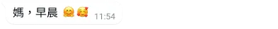 WhatsApp 文字聊天泡泡範例，內容寫著媽媽早晨並附帶表情符號
