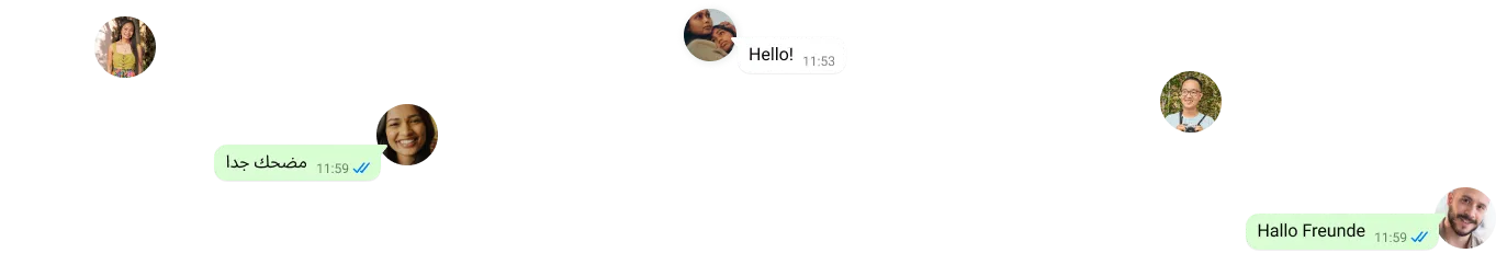 以各種語言打招呼的文字聊天泡泡，附帶個別用戶的圖示